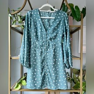 Abercrombie Sage Green Printed Long Sleeve Mini Dress